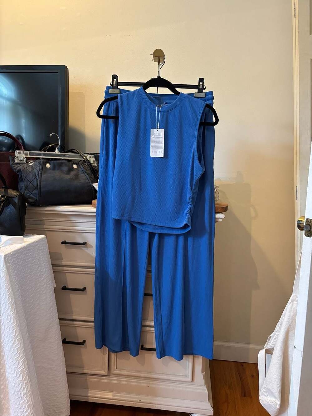 BTFBM Women's 2PC Ribbed Knit Outfit Sleeveless Tank Top and Wide Leg Pants Set